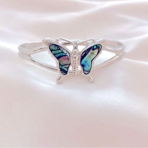 ✨3/$20✨ Abalone Silver Tone Butterfly Cuff Bracelet - Picture 1 of 5